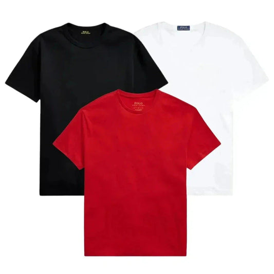3er-Pack – Slim-Fit-Baumwoll-T-Shirts für Herren Elorien SCHWARZ • WEISS • ROT S 
