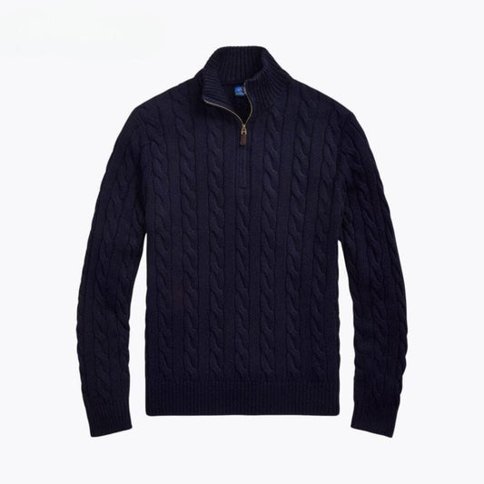Chunky Cable-Knit Cotton Quarter-Zip Sweater Ralph Lauren Elorien Blue Navy S 